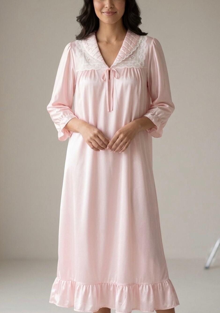 Vintage Stardust Nightgown‎ Pink Lace Long Sleeve Nightie Lingerie Medium USA